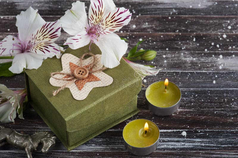 White Lilly Flowers with Gift Box Stock Image Image of decoration