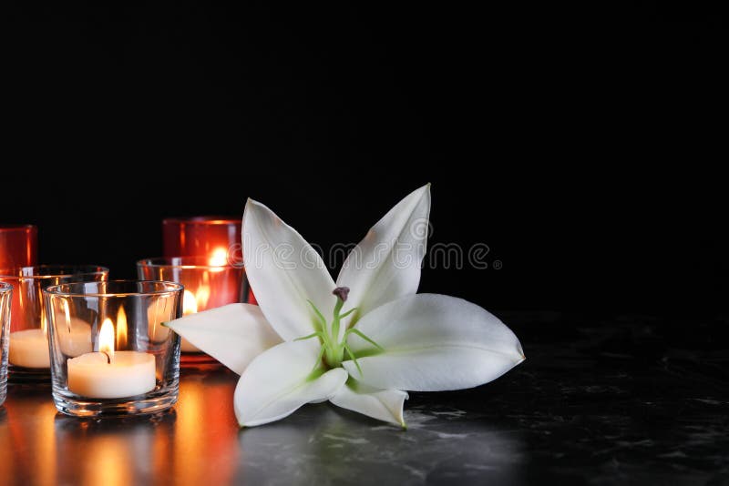 White Lily and Burning Candles on Table Stock Image Image of chapel