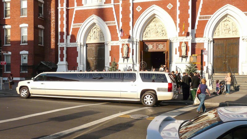 White limo before church stock photos White limo before church stock photos