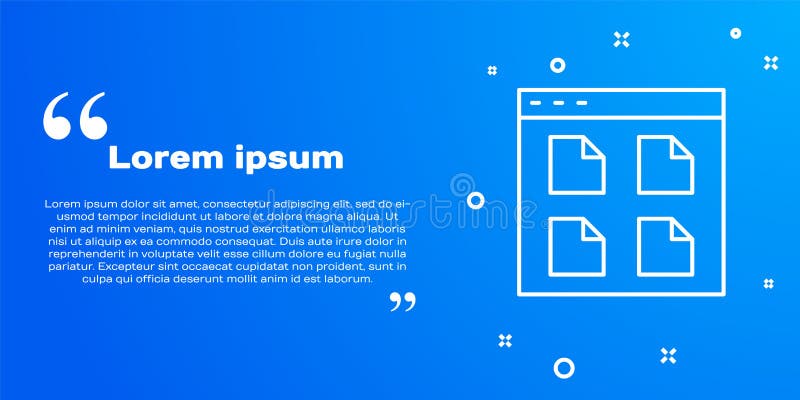 White line Browser files icon isolated on blue background. Vector royalty free illustration