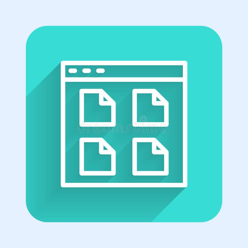 White line Browser files icon isolated with long shadow. Green square button. Vector vector illustration