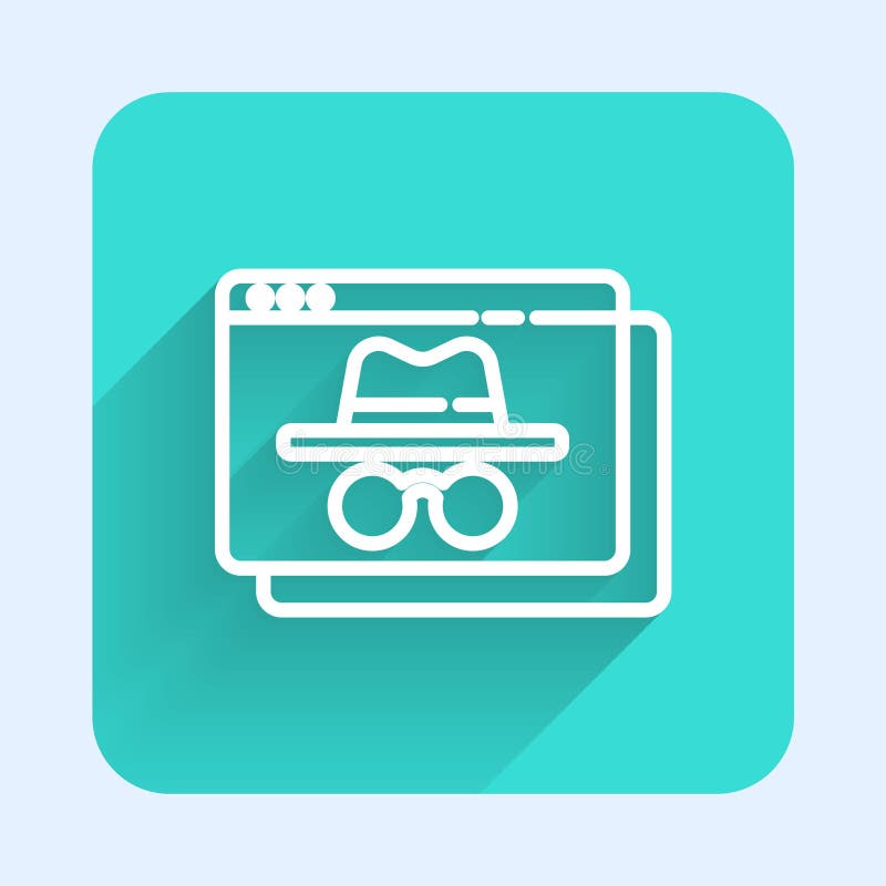White line Browser incognito window icon isolated with long shadow. Green square button. Vector vector illustration