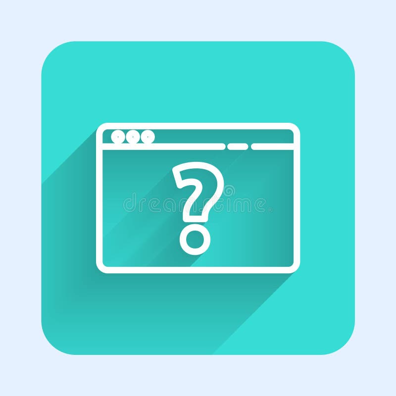 White line Browser with question mark icon isolated with long shadow. Internet communication protocol. Green square stock illustration