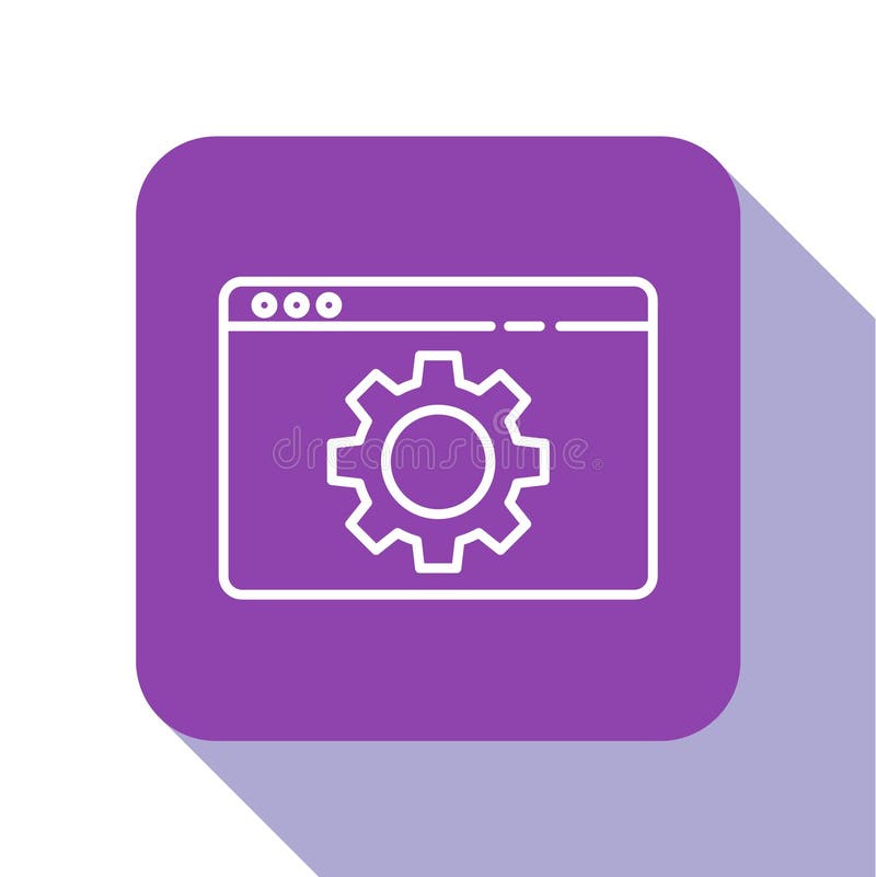 White line Browser setting icon isolated on white background. Adjusting, service, maintenance, repair, fixing. Purple vector illustration