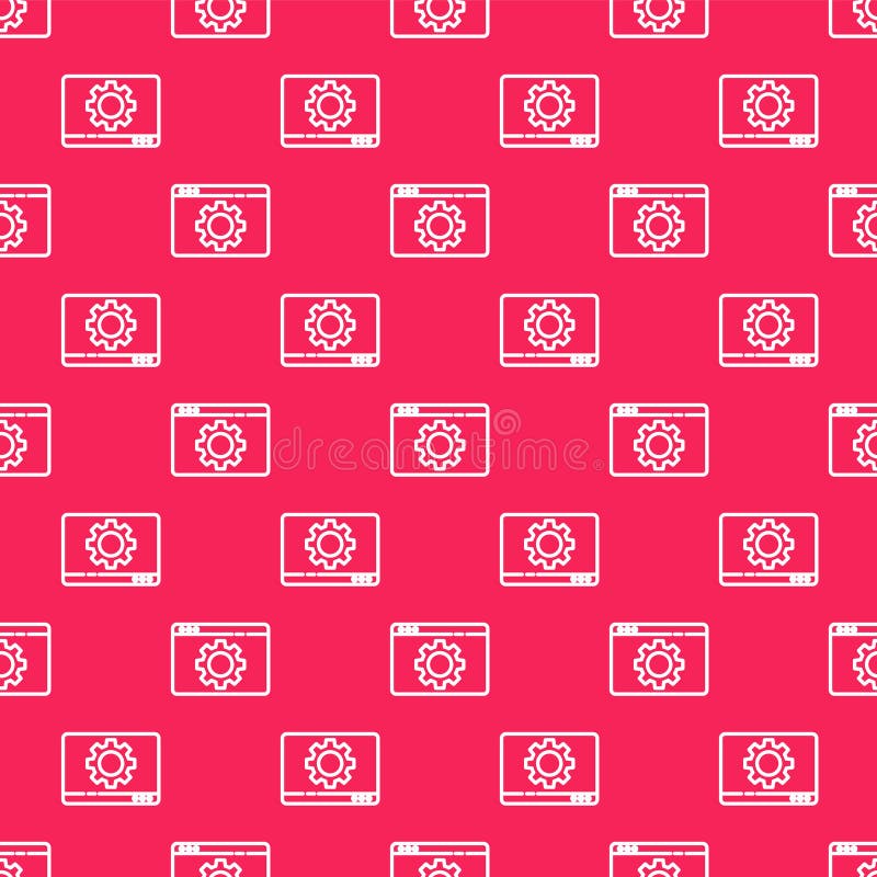 White line Browser setting icon isolated seamless pattern on red background. Adjusting, service, maintenance, repair royalty free illustration