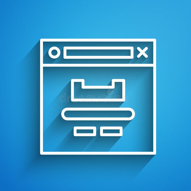 White line Browser window icon isolated on blue background. Long shadow. Vector Illustration vector illustration