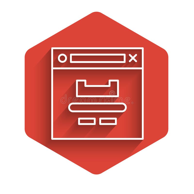 White line Browser window icon isolated with long shadow. Red hexagon button. Vector Illustration vector illustration