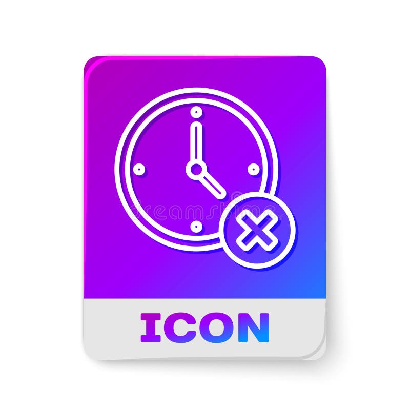 White line Clock delete icon isolated on white background. Time symbol. Rectangle color button. Vector vector illustration