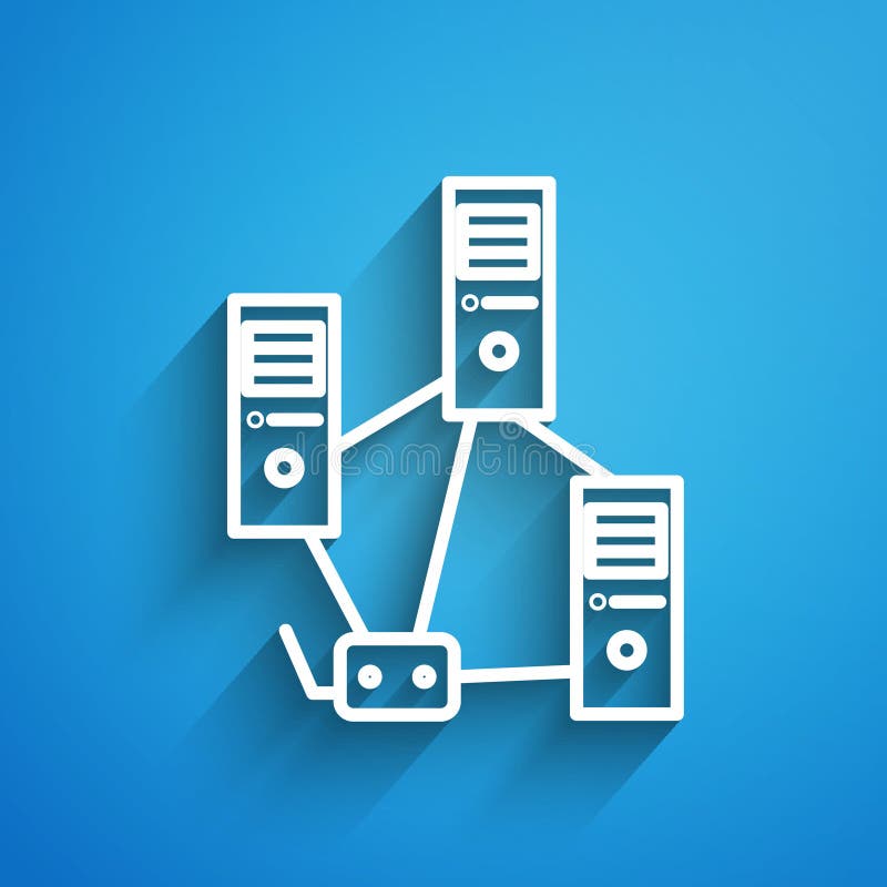 White line Computer network icon isolated on blue background. Laptop network. Internet connection. Long shadow stock illustration