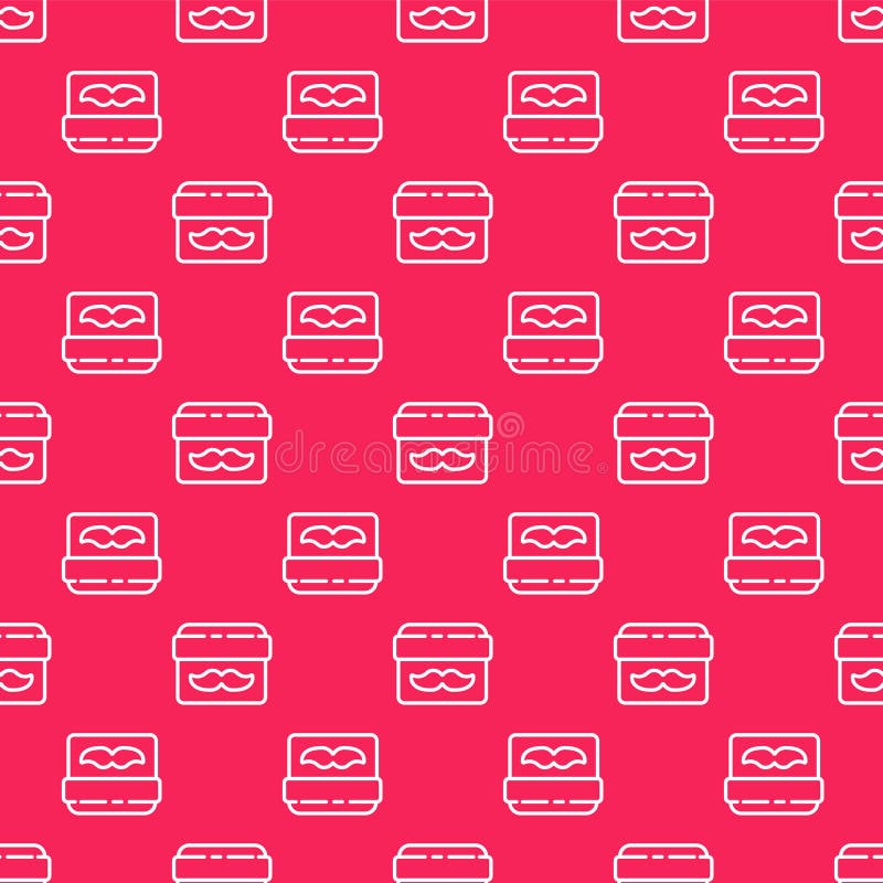 White line Cream or lotion cosmetic jar icon isolated seamless pattern on red background. Body care products for men stock illustration