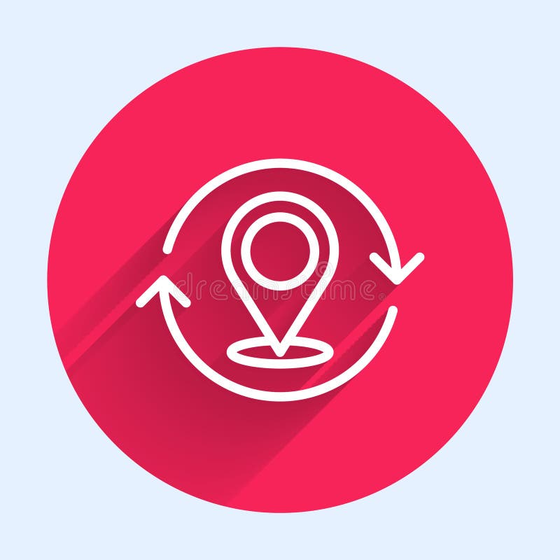White line Map pin icon isolated with long shadow background. Navigation, pointer, location, map, gps, direction, search vector illustration