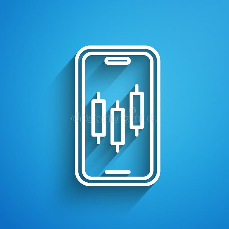 White line Mobile stock trading concept icon isolated on blue background. Online trading, stock market analysis vector illustration