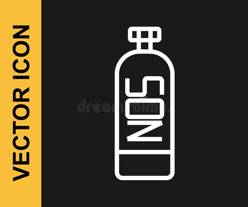 White Line Nitrous Oxide Icon Isolated on Black Background. Vector