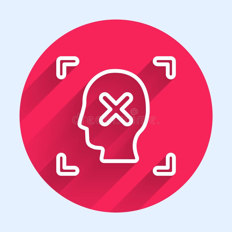 White line Rejection face recognition icon isolated with long shadow. Face identification scanner icon. Facial id. Cyber royalty free illustration