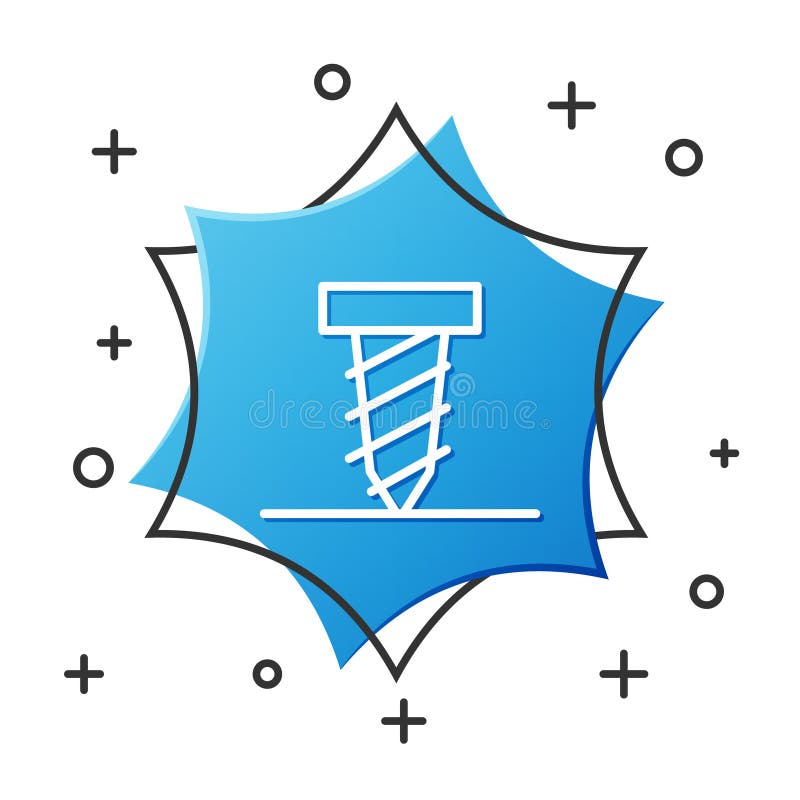 White line Rotating drill digging a hole in a ground icon isolated on white background. Blue hexagon button. Vector vector illustration