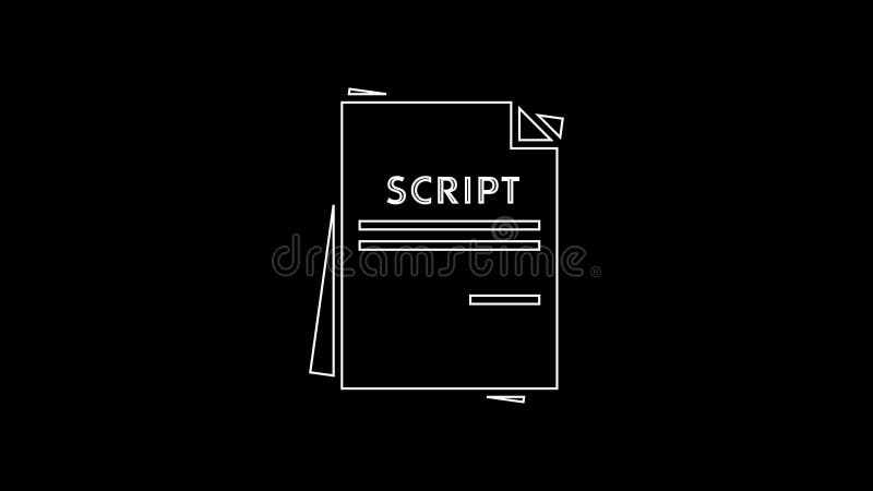 White line Scenario icon isolated on black background. Script reading concept for art project, films, theaters. 4K Video