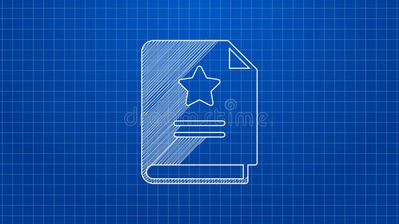 White line Scenario icon isolated on blue background. Script reading concept for art project, films, theaters. 4K Video