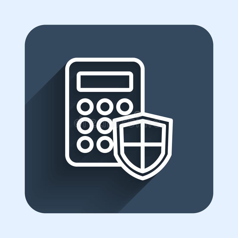 White line Security system control panel with display icon isolated with long shadow background. Keypad of security vector illustration