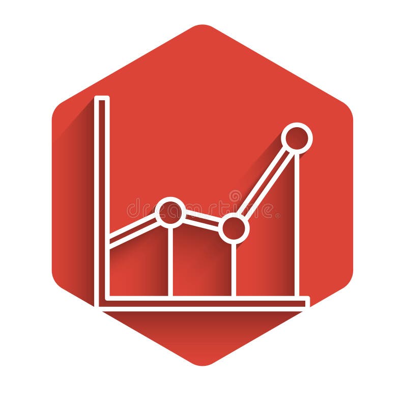 White line Sigma symbol icon isolated with long shadow. Red hexagon button. Vector Illustration. stock illustration