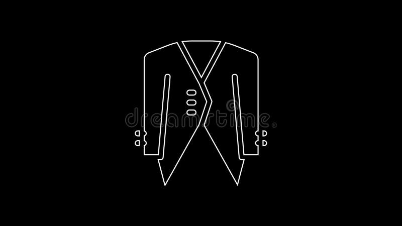 White line Suit icon isolated on black background. Tuxedo. Wedding suits with necktie. 4K Video motion graphic animation