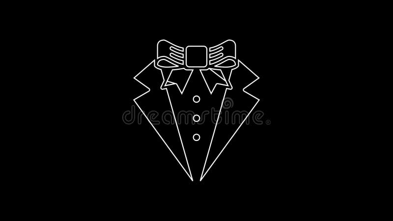 White line Suit icon isolated on black background. Tuxedo. Wedding suits with necktie. 4K Video motion graphic animation