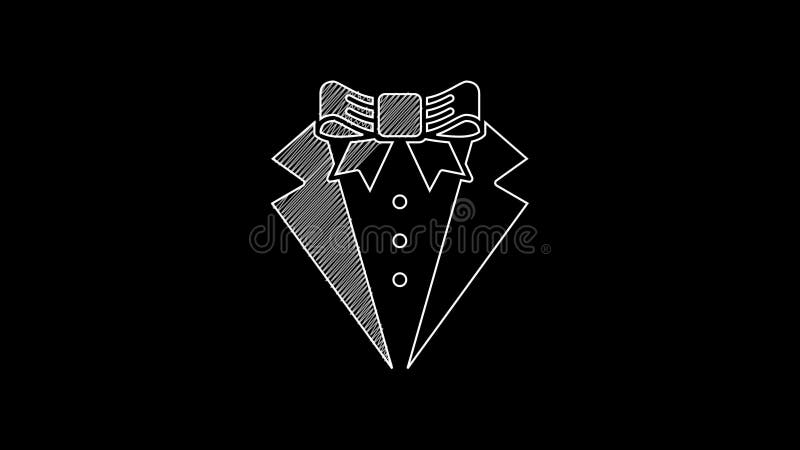 White line Suit icon isolated on black background. Tuxedo. Wedding suits with necktie. 4K Video motion graphic animation