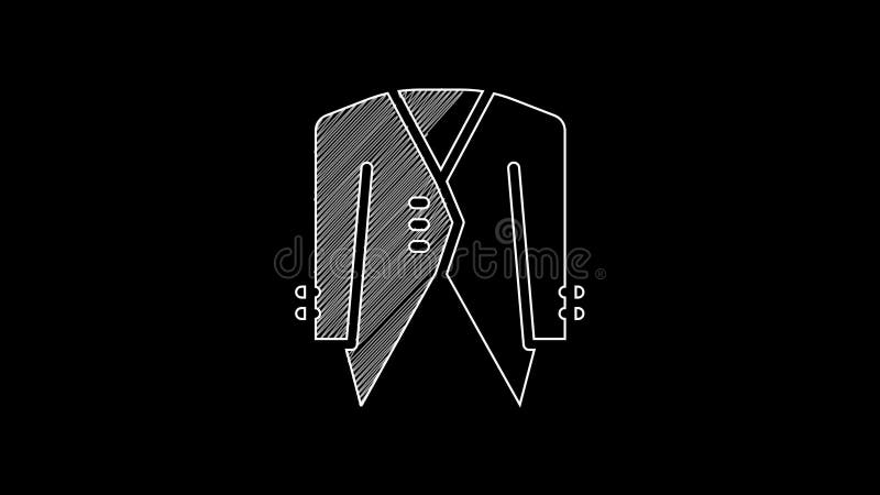 White line Suit icon isolated on black background. Tuxedo. Wedding suits with necktie. 4K Video motion graphic animation