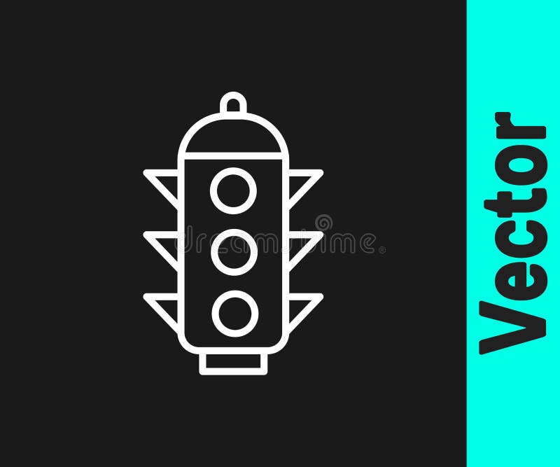 White Line Traffic Light Icon Isolated on Black Background. Vector
