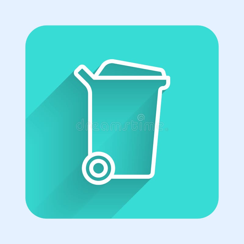 White line Trash can icon isolated with long shadow background. Garbage bin sign. Recycle basket icon. Office trash icon
