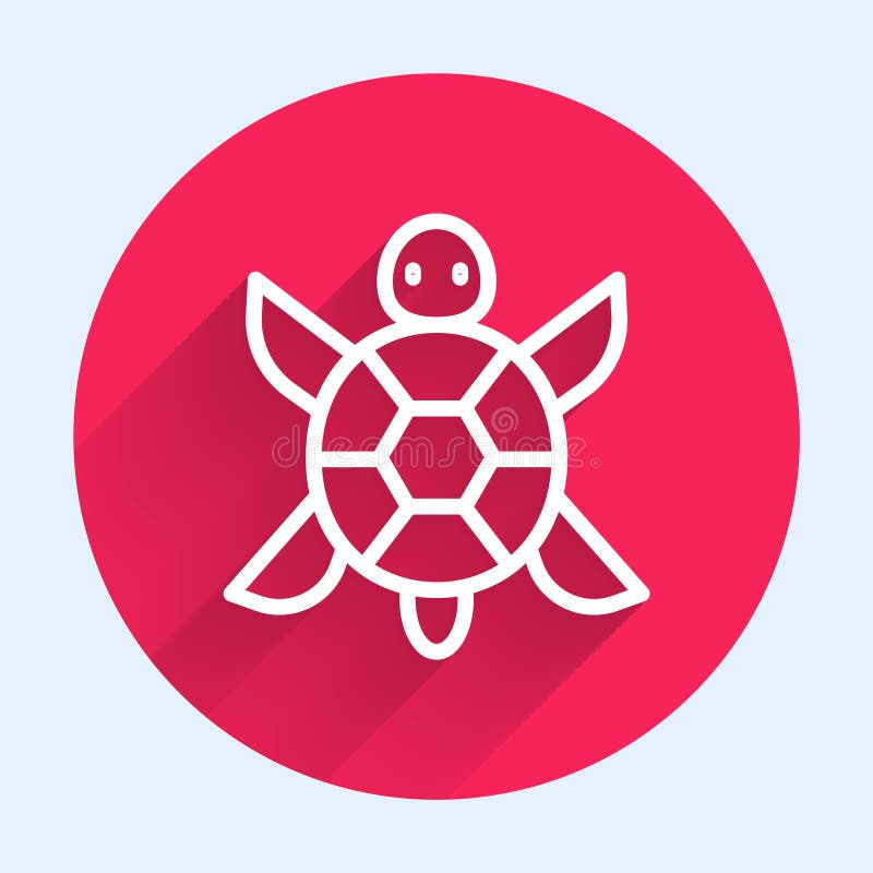 White line Turtle icon isolated with long shadow. Red circle button. Vector.
