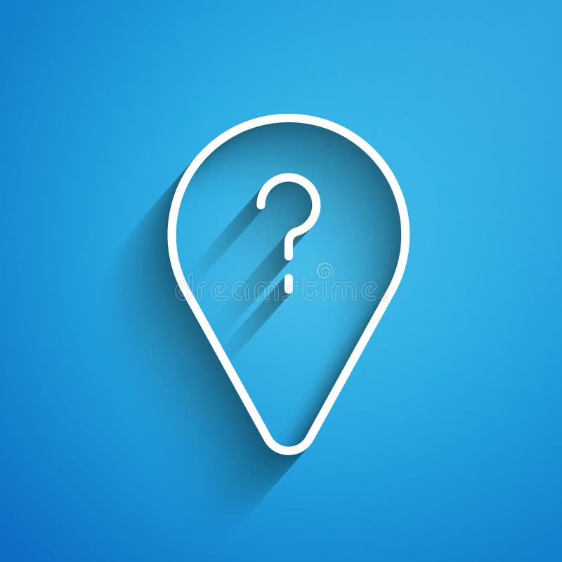 White line Unknown route point icon isolated on blue background. Navigation, pointer, location, map, gps, direction vector illustration