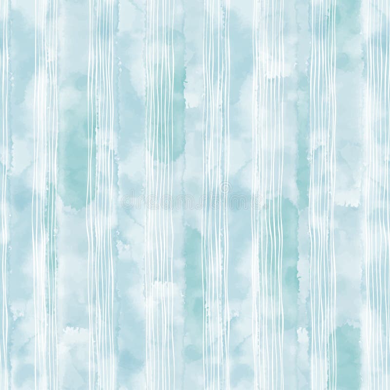 White Lines on a Blue Watercolor Background. Vector Handdrawn Seamless