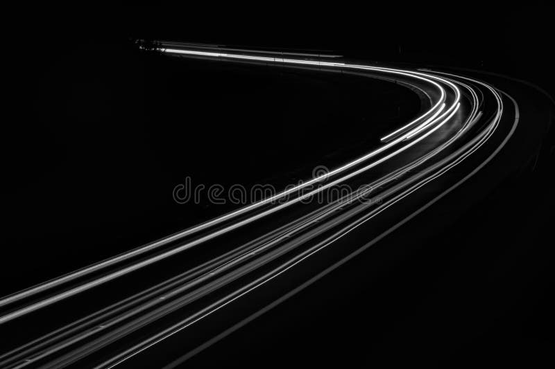 White Lines of Car Lights on Black Background Stock Photo Image of