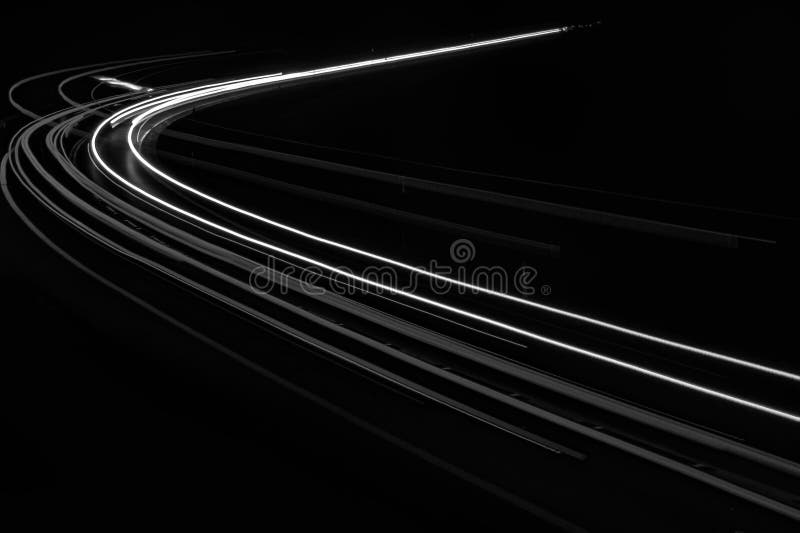 White Lines of Car Lights on Black Background Stock Image Image of