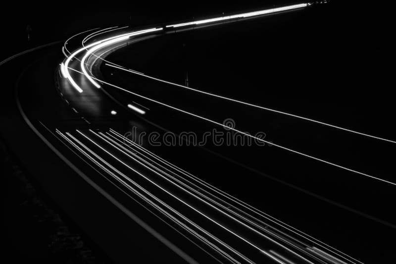 White Lines of Car Lights on Black Background Stock Photo Image of
