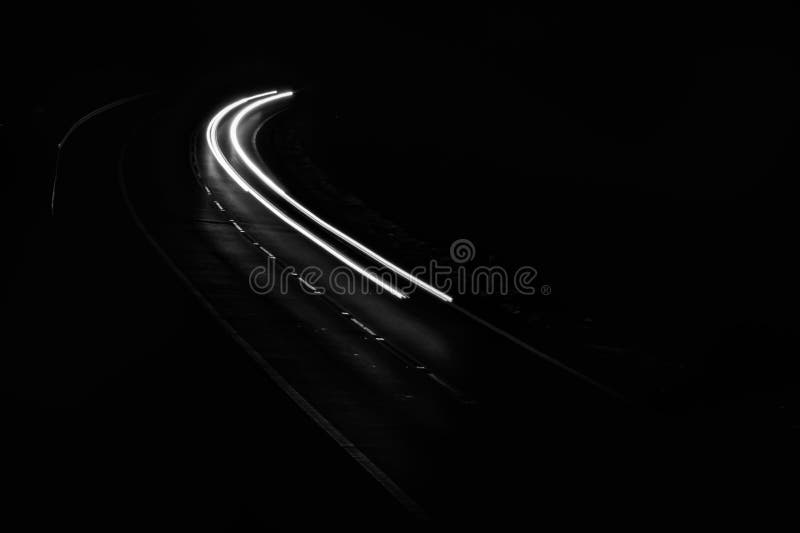 White Lines of Car Lights on Black Background Stock Photo Image of