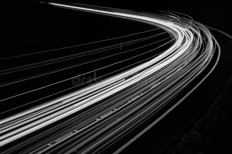 White Lines of Car Lights on Black Background Stock Image Image of