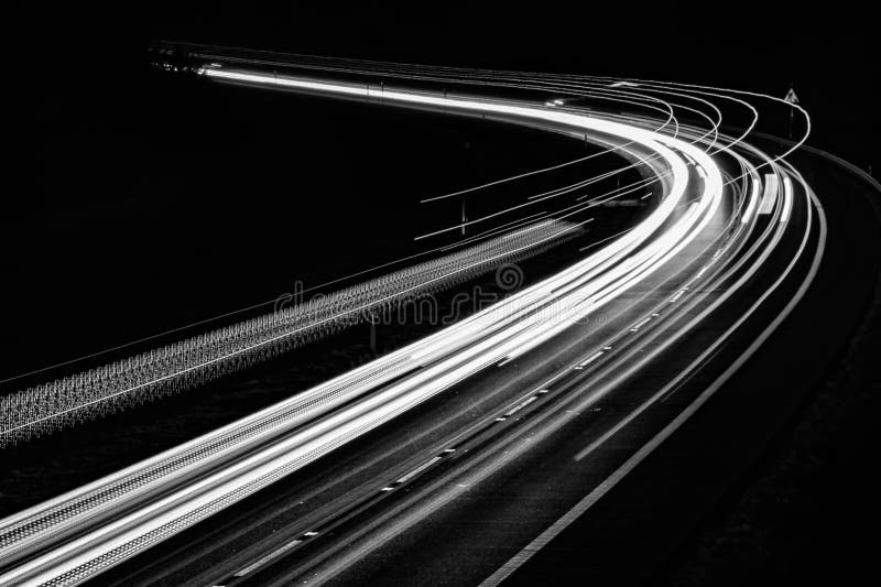 White Lines of Car Lights on Black Background Stock Photo Image of