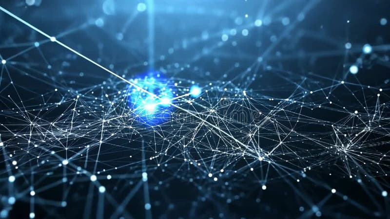 Abstract plexus of white lines and nodes connected in a dynamic network on a blue gradient background royalty free illustration