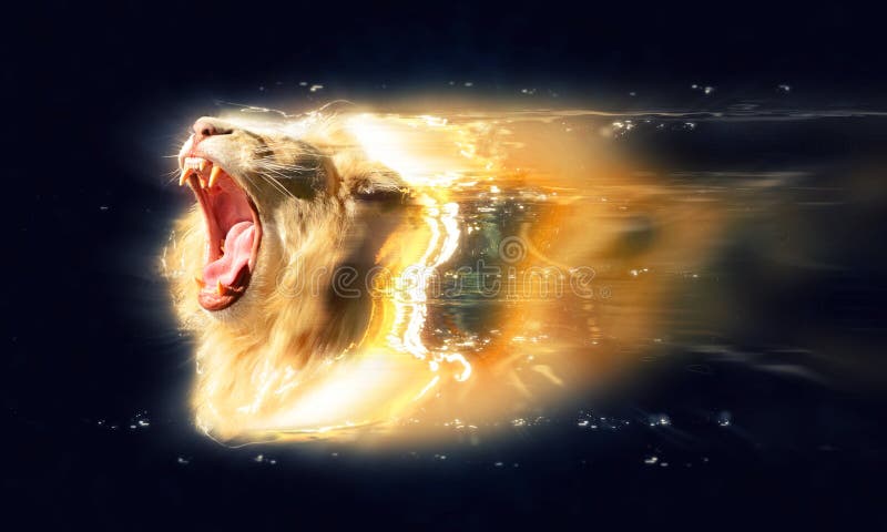 White lion with open jaws, abstract animal concept stock image