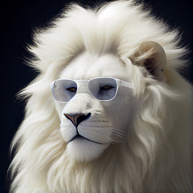 White Lion Wearing Headphones with Blue Eyes Portrait Stock ...