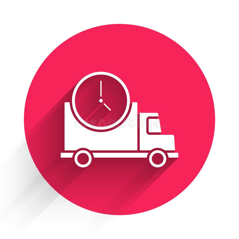 White Delivery Truck and Time Icon Isolated with Long Shadow. Delivery Time Icon. Green Circle Button Stock Vector - of freight, sign: 221700672