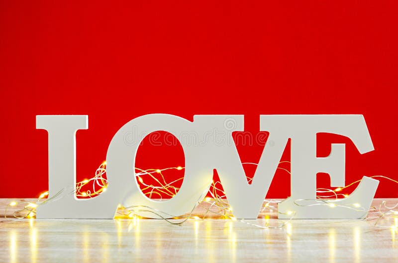 White love text wood and led light stock image White love text wood and led light stock image