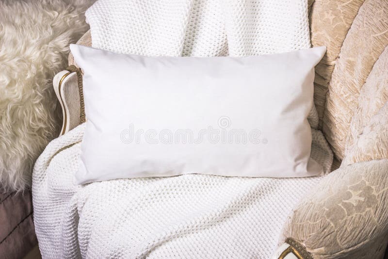 White lumbar pillow case Mockup. Interior photo