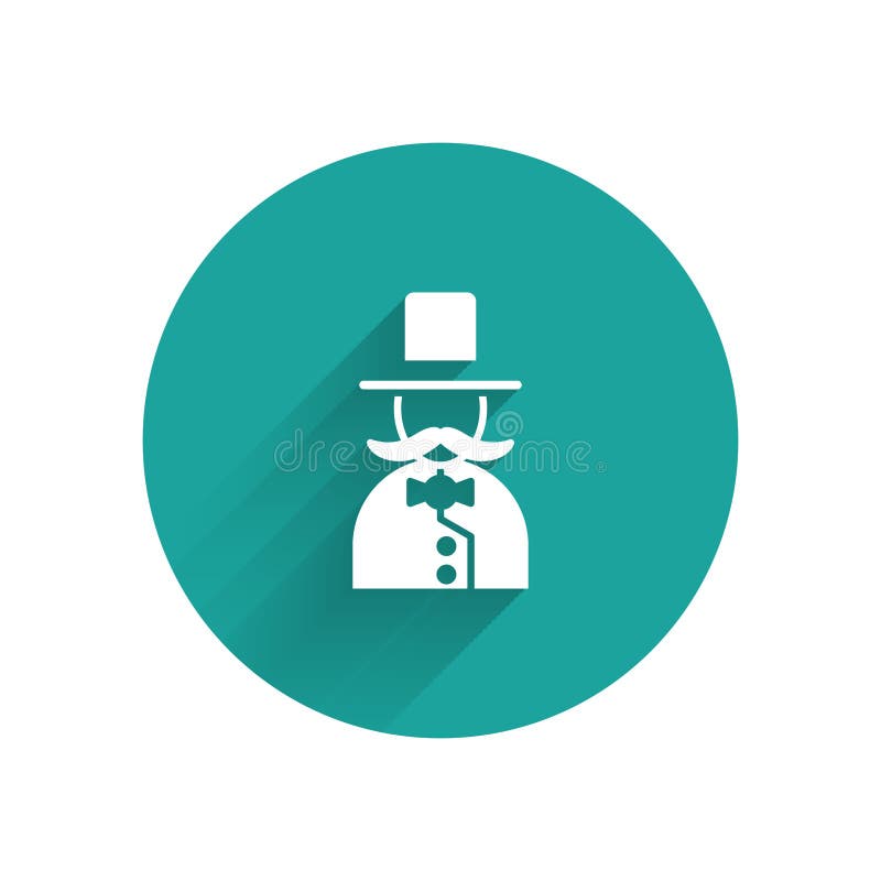 White magician icon isolated with long shadow green circle button vector illustration ilustração royalty free