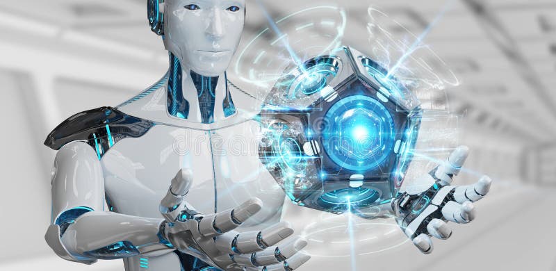 White man humanoid using drone security camera 3D rendering stock illustration