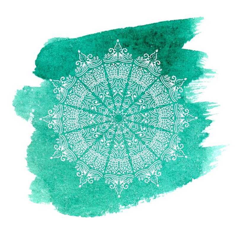 White mandala on green watercolor background vector illustration White mandala on green watercolor background vector illustration
