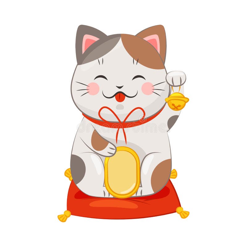 White Maneki-neko Cat Holding Gold Coin and Ringing Bell As Ceramic Japanese  Figurine Bringing Good Luck Vector Stock Vector - Illustration of  beckoning, asian: 217089179