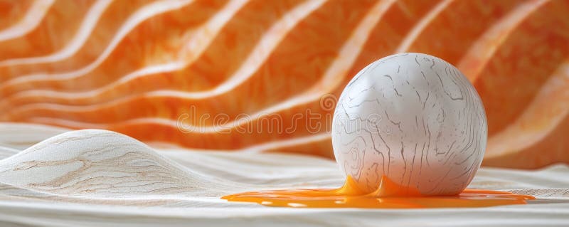Sferă de marmură albă cu lichid de topire portocaliu pe suprafață ondulată stock images