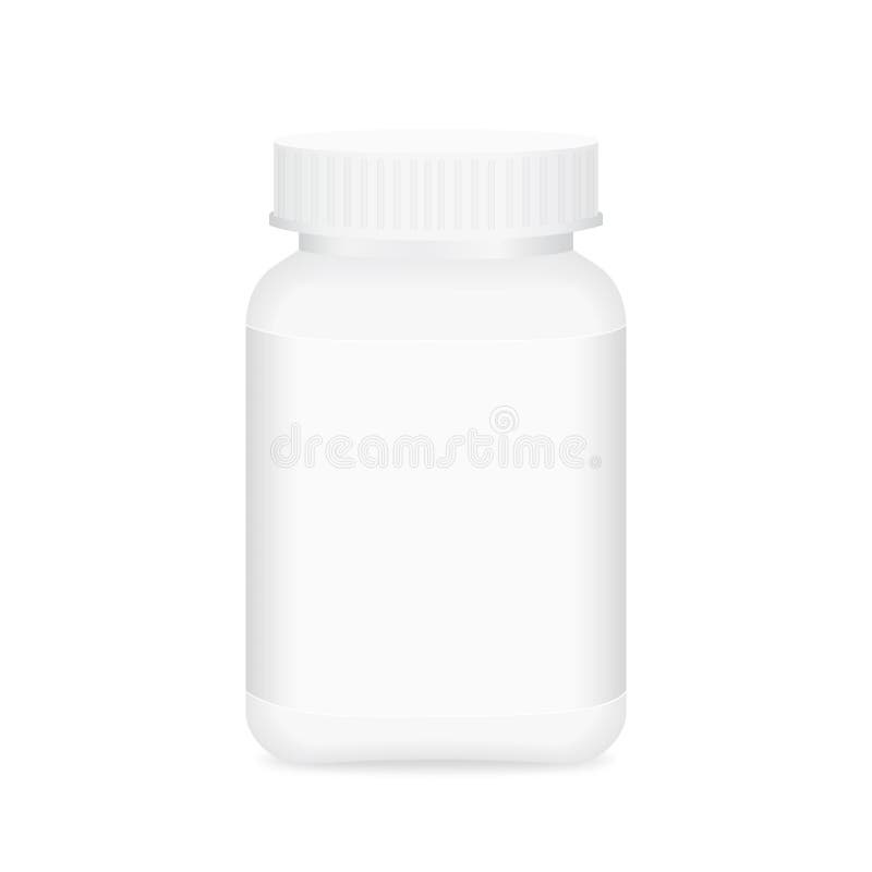White medicine bottle and white label, bottle plastic white packaging single blank for template design white background, package